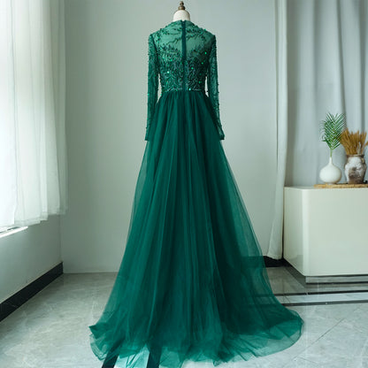 Muslim Green Elegant Mermaid Lace Beaded Luxury Long Evening Dresses Gowns For Women Wedding Party 2025 ED500611