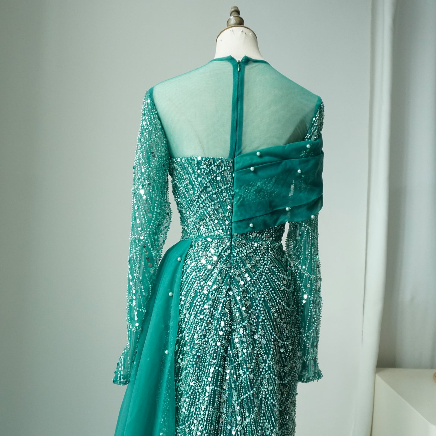Luxury Champagne Mermaid Long Sleeves Arabic Evening Dress ED500610