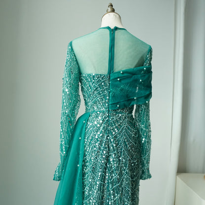 Luxury Champagne Mermaid Long Sleeves Arabic Evening Dress ED500610