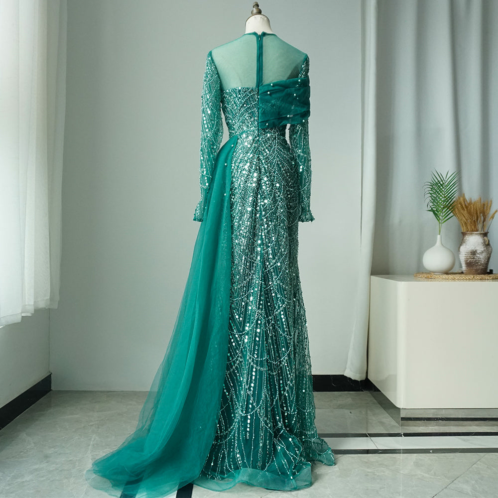 Luxury Champagne Mermaid Long Sleeves Arabic Evening Dress ED500610
