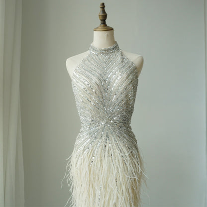 Feathers Mermaid Silver Gray Evening Dress Formal Party Gown LA70623A