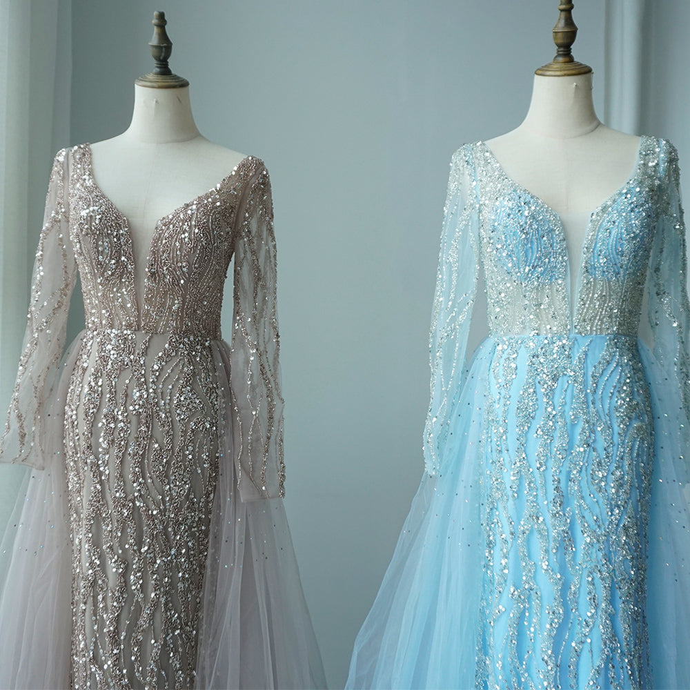 Lilac Mermaid Evening Dresses Luxury Dubai Long Sleeves ED500621
