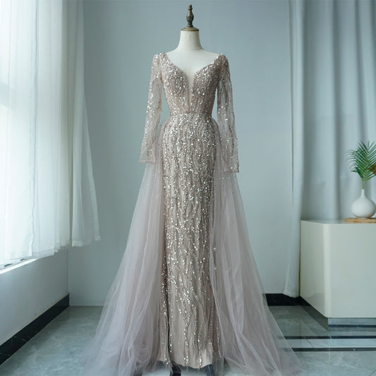 Lilac Mermaid Evening Dresses Luxury Dubai Long Sleeves ED500621