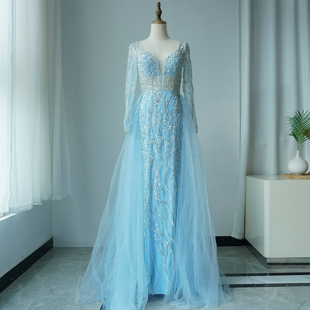 Lilac Mermaid Evening Dresses Luxury Dubai Long Sleeves ED500621
