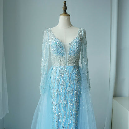 Lilac Mermaid Evening Dresses Luxury Dubai Long Sleeves ED500621