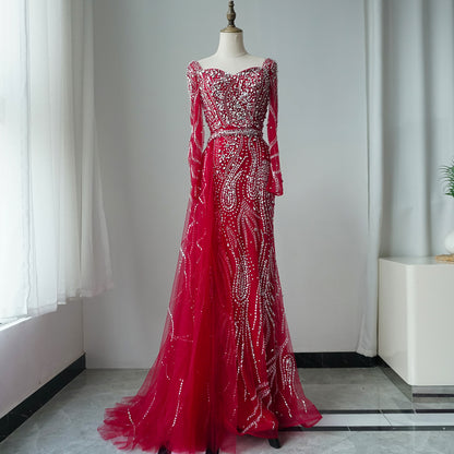 Luxury Muslim Arabic Pink Elegant Mermaid Gowns with Luxury Long Sleeve ED500622