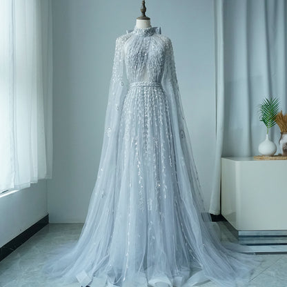 Luxury Evening Dress with Cape Sleeve Long ED500618