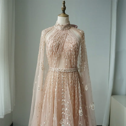 Luxury Evening Dress with Cape Sleeve Long ED500618