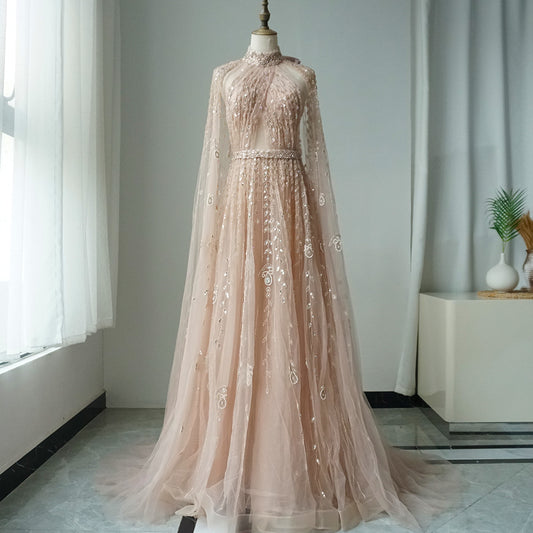 Luxury Evening Dress with Cape Sleeve Long ED500618