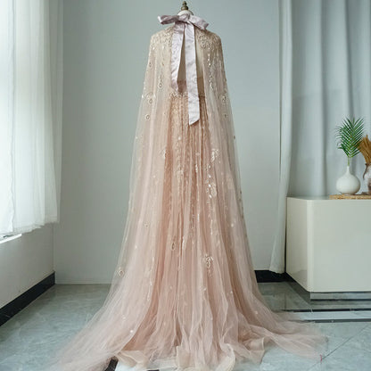 Luxury Evening Dress with Cape Sleeve Long ED500618