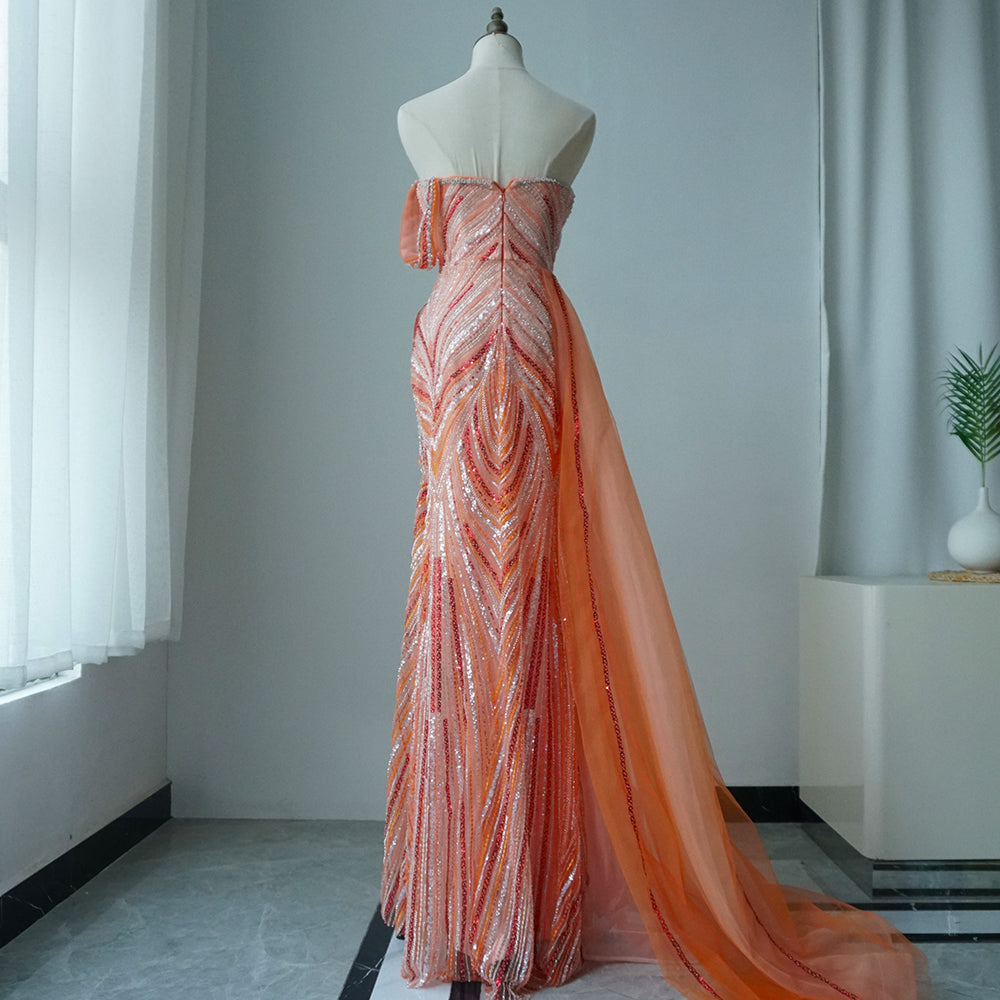 Luxury Dubai Arabic Blue One Shoulder Luxury Dubai Evening Gown with Side Overskirt Beaded Dress for Women's Party