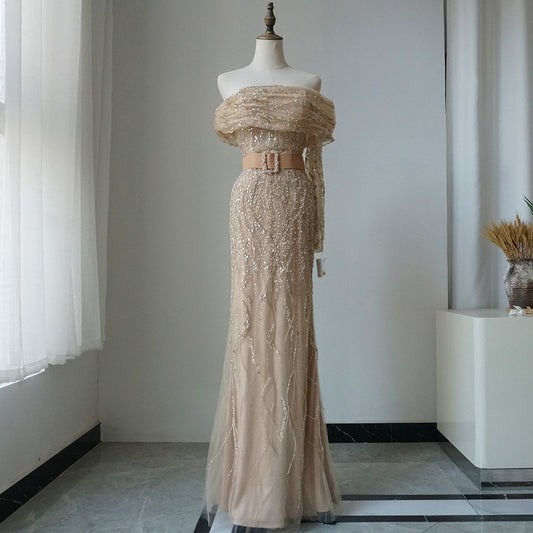 Arabic Nude Mermaid One Shoulder Beaded Luxury Dubai Evening Dresses Gowns For Women Wedding Party 2025 ED500656