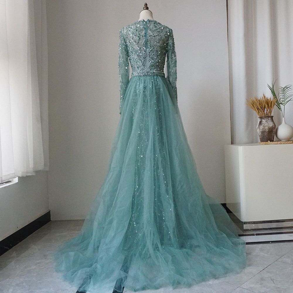 Luxury Dubai Turquoise Mermaid Evening Dress with Tulle ED500658