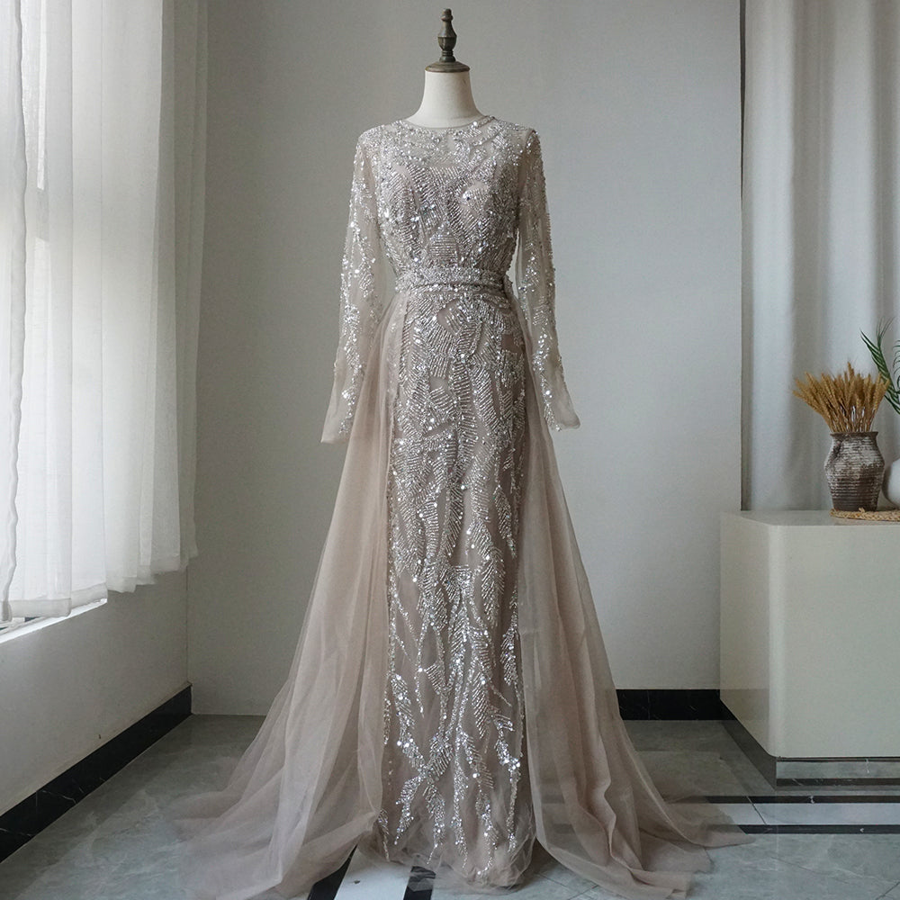 Luxury Dubai Turquoise Mermaid Evening Dress with Tulle ED500658