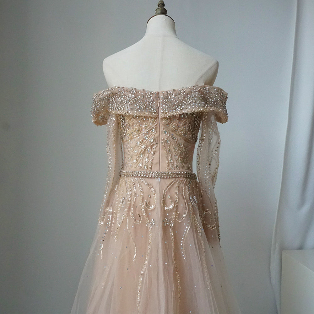 Nude Mermaid Elegant Beaded Luxury Evening Dress Gown with Overskirt ED500662