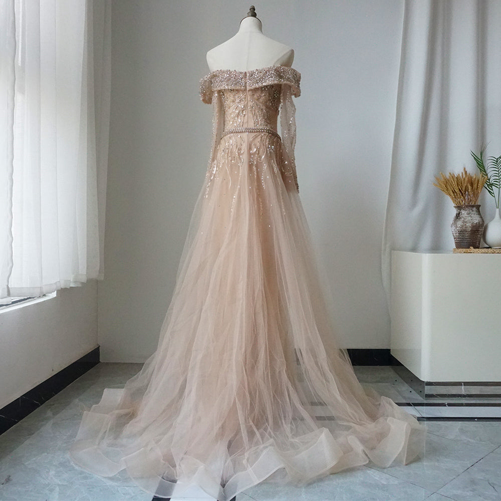 Nude Mermaid Elegant Beaded Luxury Evening Dress Gown with Overskirt ED500662