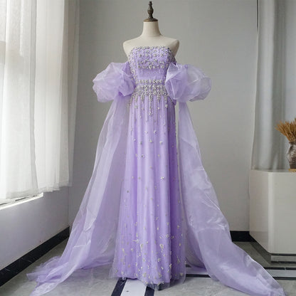2025 Black Beaded Mermaid Evening Dresses Gowns with Puff Sleeves Overskirt for Formal Occasion