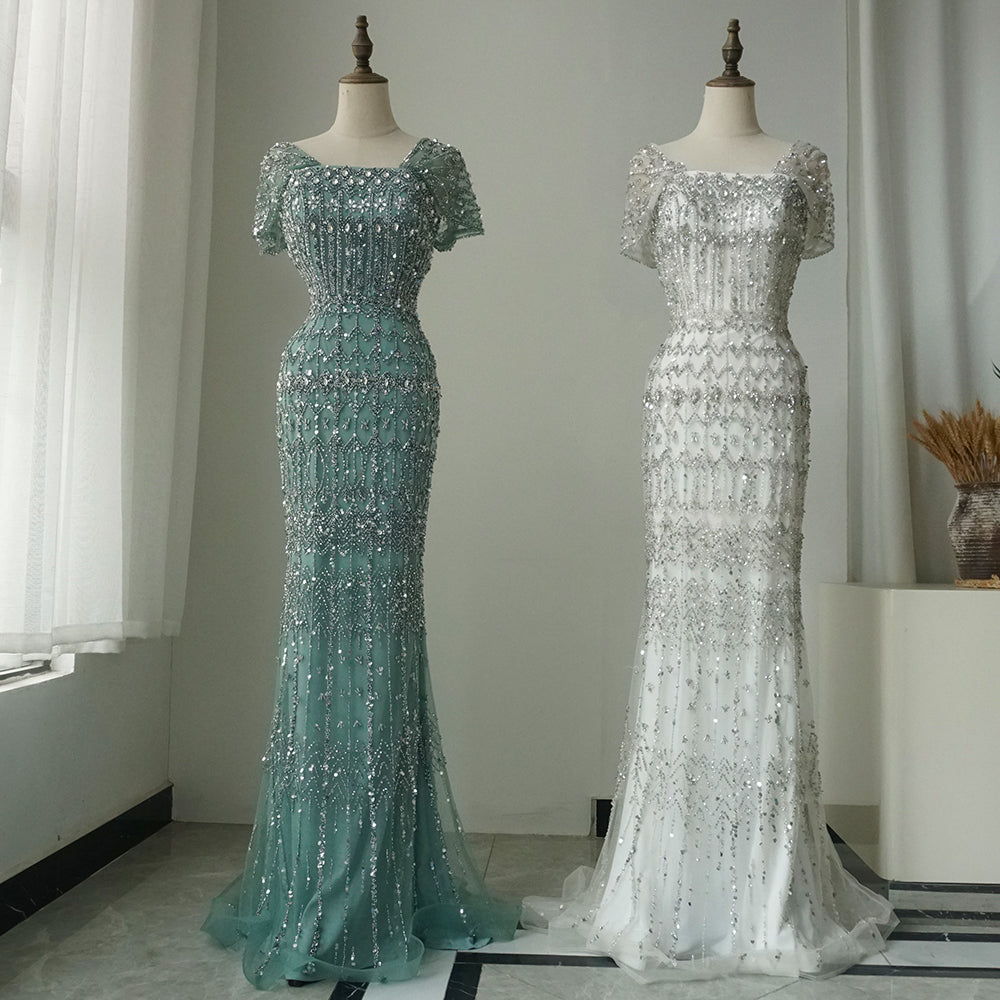 Arabic Luxury Dubai Mermaid Evening Dress with Cap Sleeves
