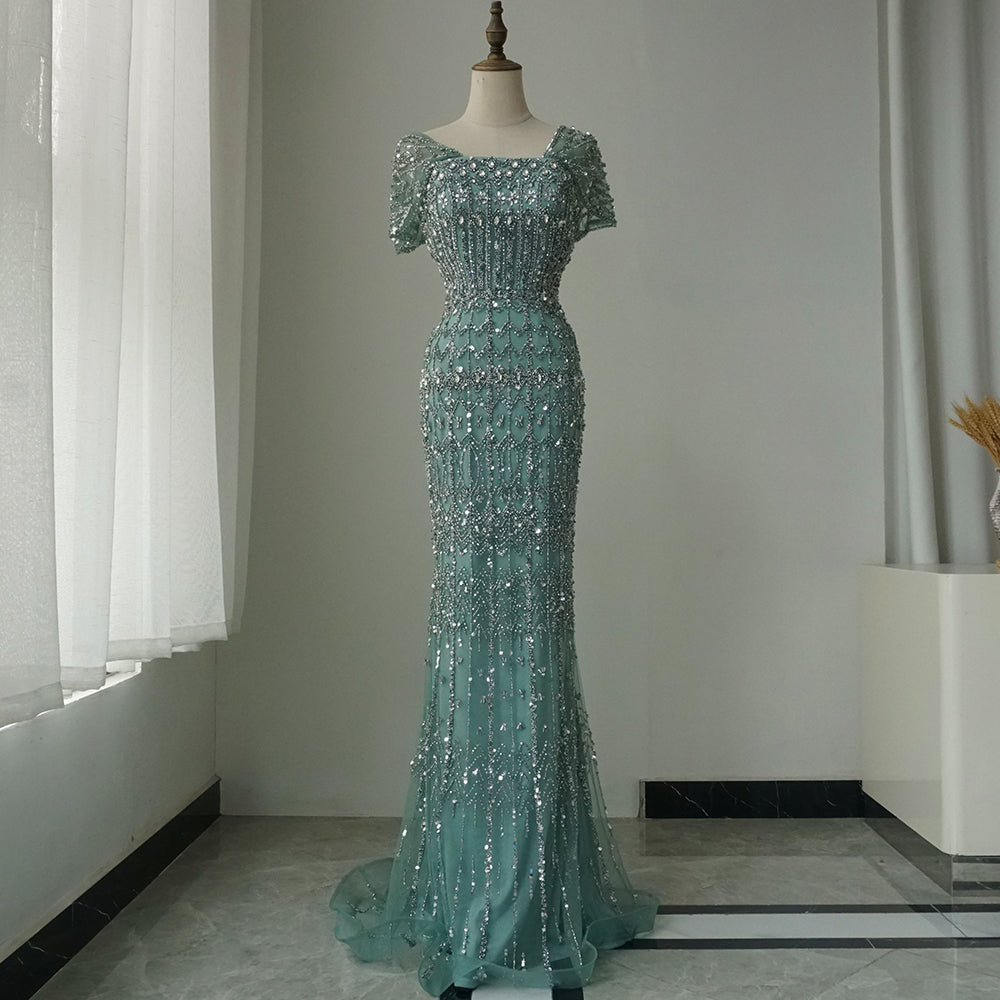 Arabic Luxury Dubai Mermaid Evening Dress with Cap Sleeves