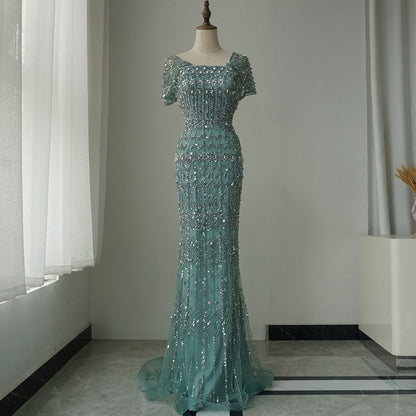 Arabic Luxury Dubai Mermaid Evening Dress with Cap Sleeves
