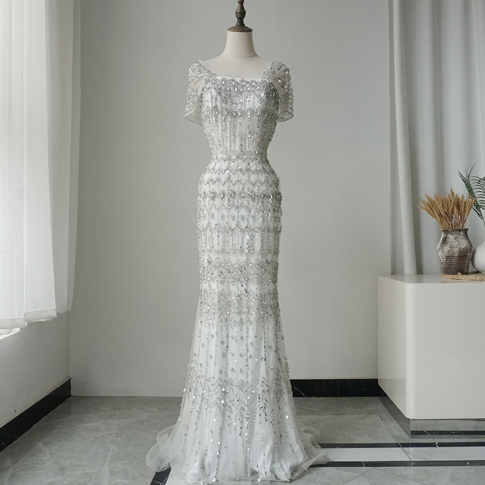 Arabic Luxury Dubai Mermaid Evening Dress with Cap Sleeves