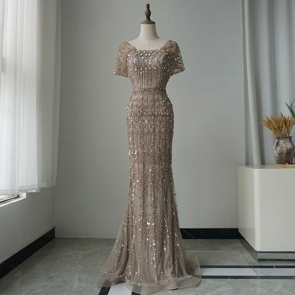 Arabic Luxury Dubai Mermaid Evening Dress with Cap Sleeves