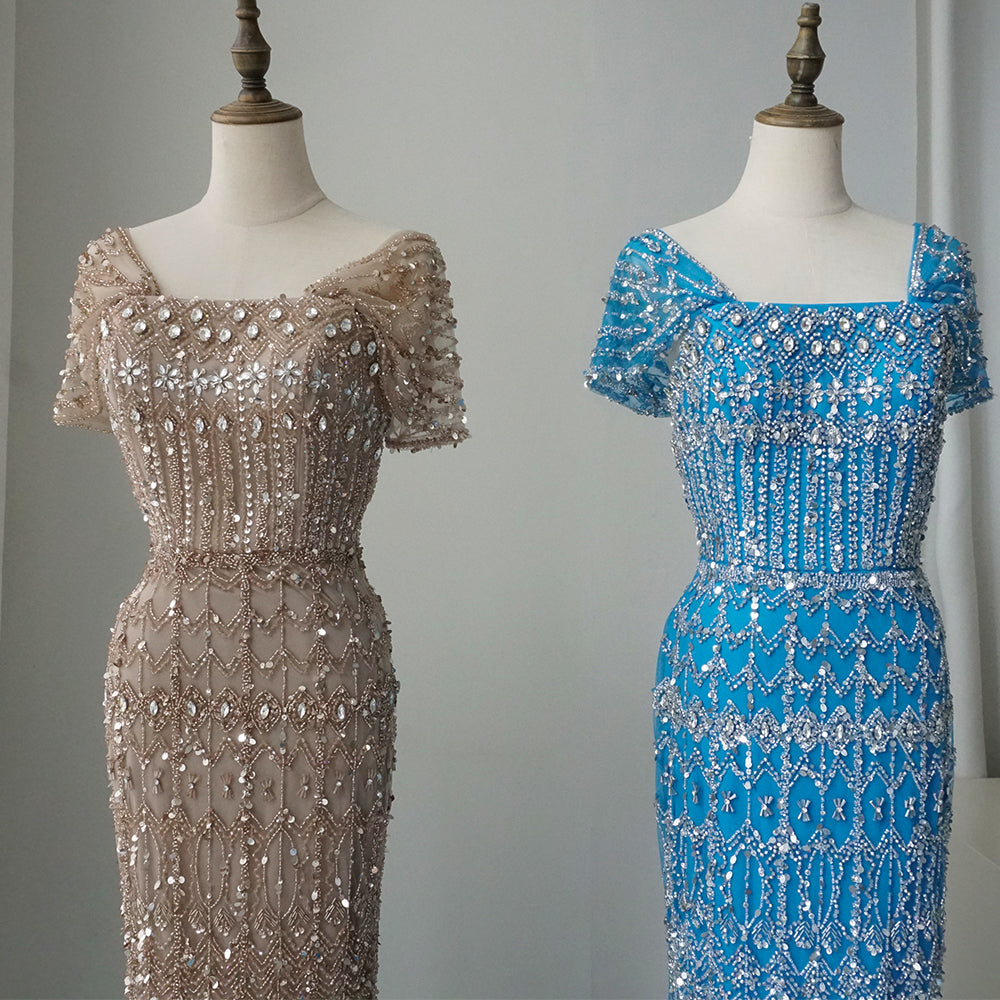 Arabic Luxury Dubai Mermaid Evening Dress with Cap Sleeves