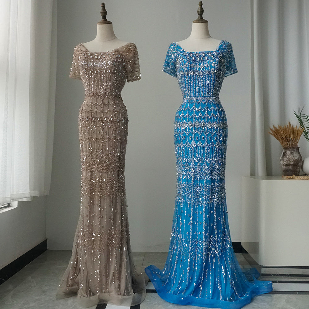 Arabic Luxury Dubai Mermaid Evening Dress with Cap Sleeves