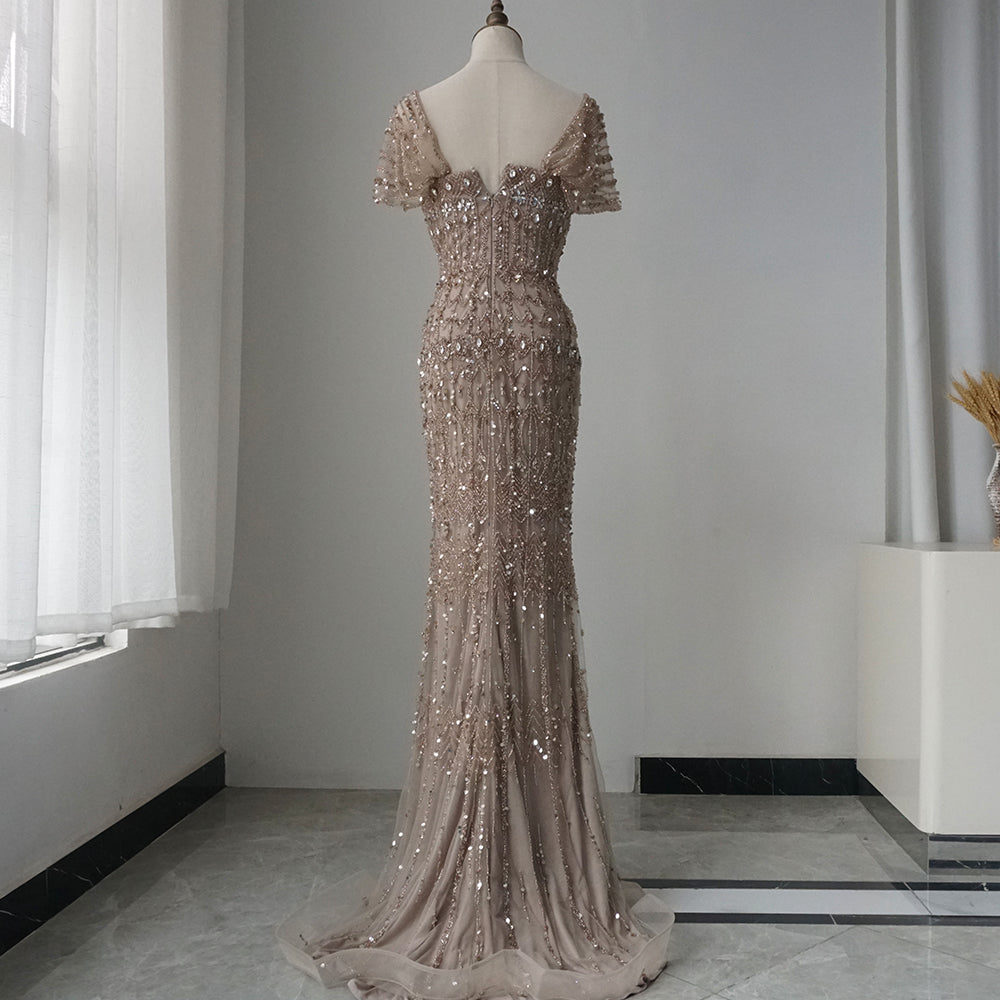 Arabic Luxury Dubai Mermaid Evening Dress with Cap Sleeves