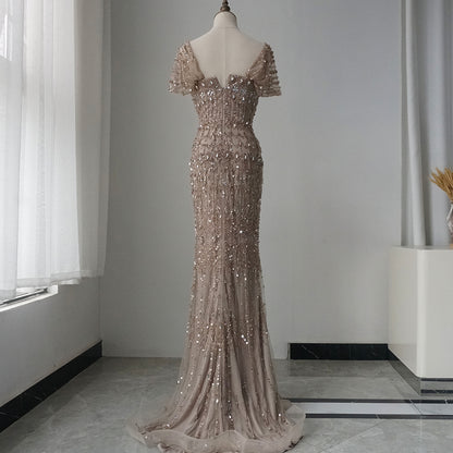 Arabic Luxury Dubai Mermaid Evening Dress with Cap Sleeves