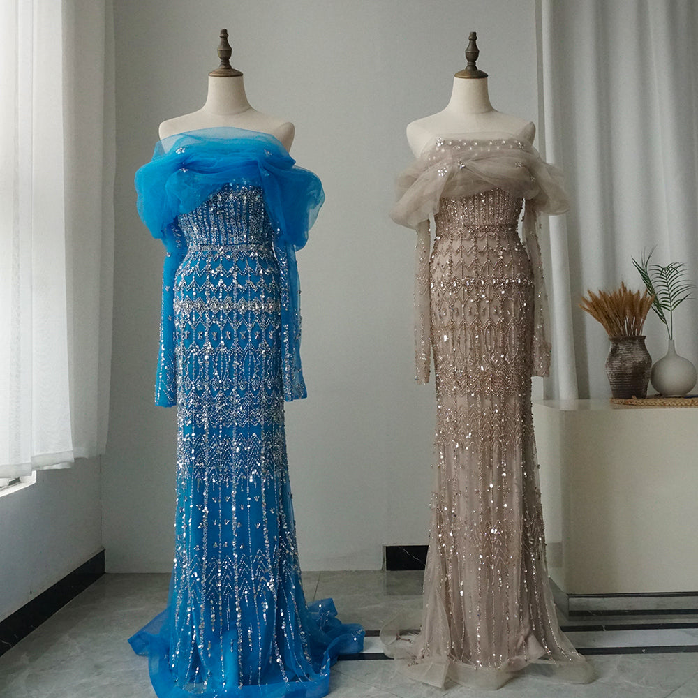 Arabic Luxury Dubai Mermaid Evening Dress with Cap Sleeves