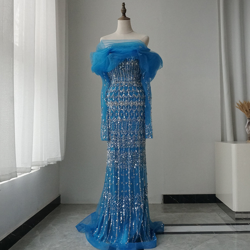 Arabic Luxury Dubai Mermaid Evening Dress with Cap Sleeves