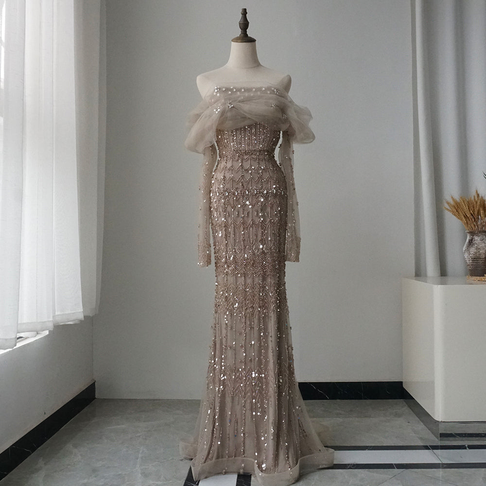Arabic Luxury Dubai Mermaid Evening Dress with Cap Sleeves