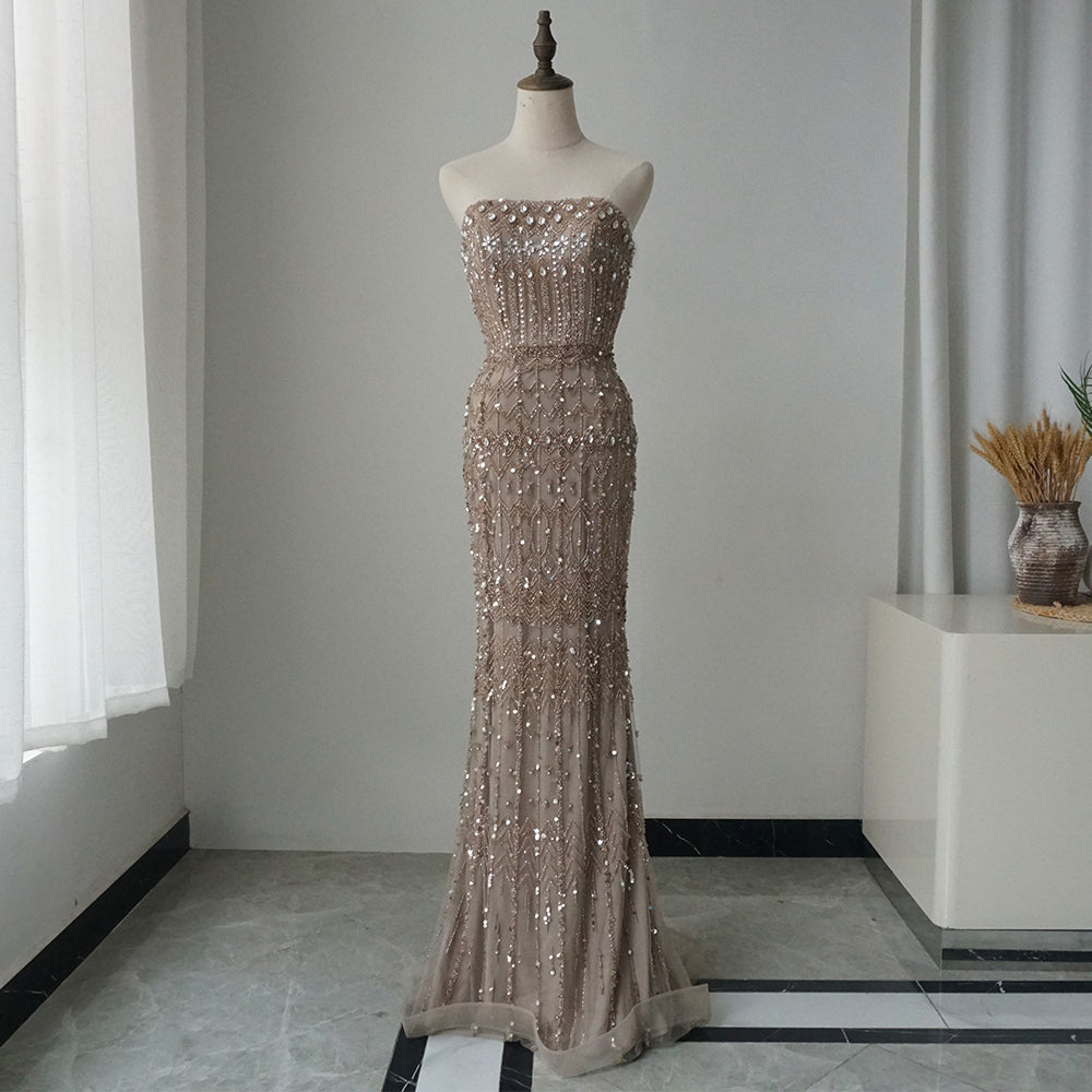 Arabic Luxury Dubai Mermaid Evening Dress with Cap Sleeves