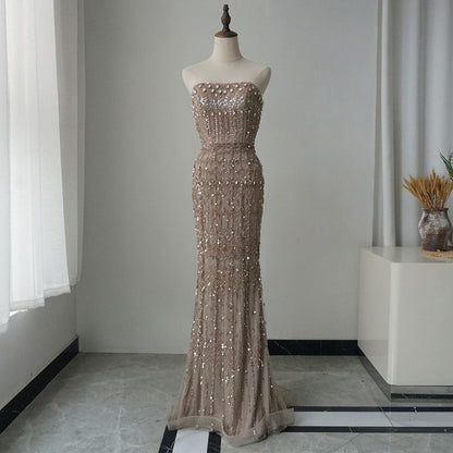 Arabic Luxury Dubai Mermaid Evening Dress with Cap Sleeves