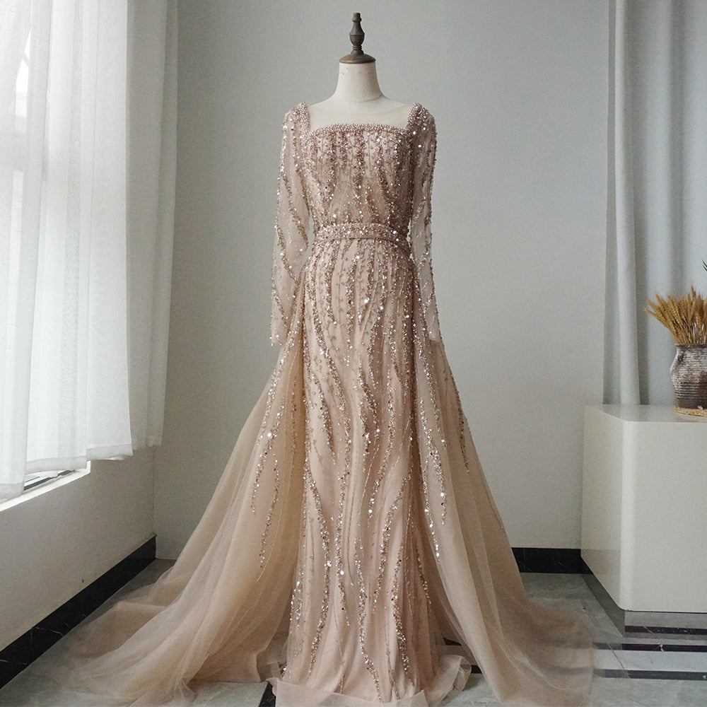 Arabic Green With Alacati Overskirt Mermaid Beaded Evening Dresses Luxury Gowns 2025 for Formal Occasion 2025