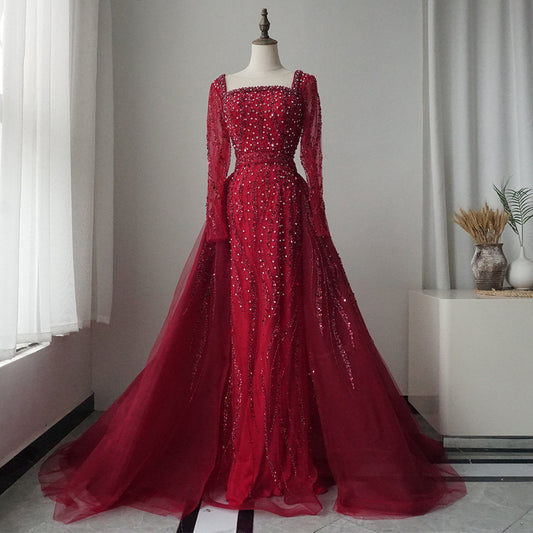 Arabic Green With Alacati Overskirt Mermaid Beaded Evening Dresses Luxury Gowns 2025 for Formal Occasion 2025