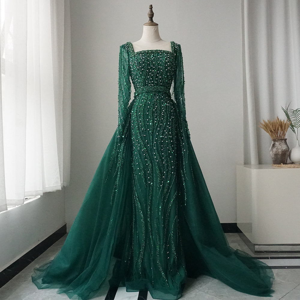 Arabic Green With Alacati Overskirt Mermaid Beaded Evening Dresses Luxury Gowns 2025 for Formal Occasion 2025