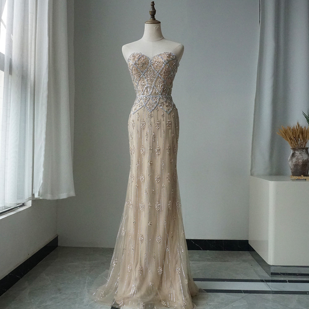 Luxury Dubai Nude Saudi Evening Gown Mermaid Detachable Cape Sleeves Luxury Beaded Dress for Formal Occasion