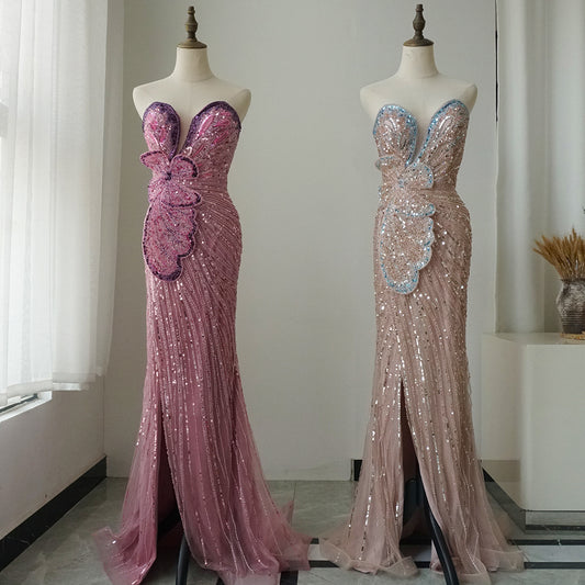2025 Saudi Arabic Pink Mermaid Evening Dress with High Split for Formal Occasion