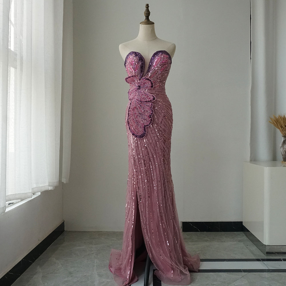 2025 Saudi Arabic Pink Mermaid Evening Dress with High Split for Formal Occasion