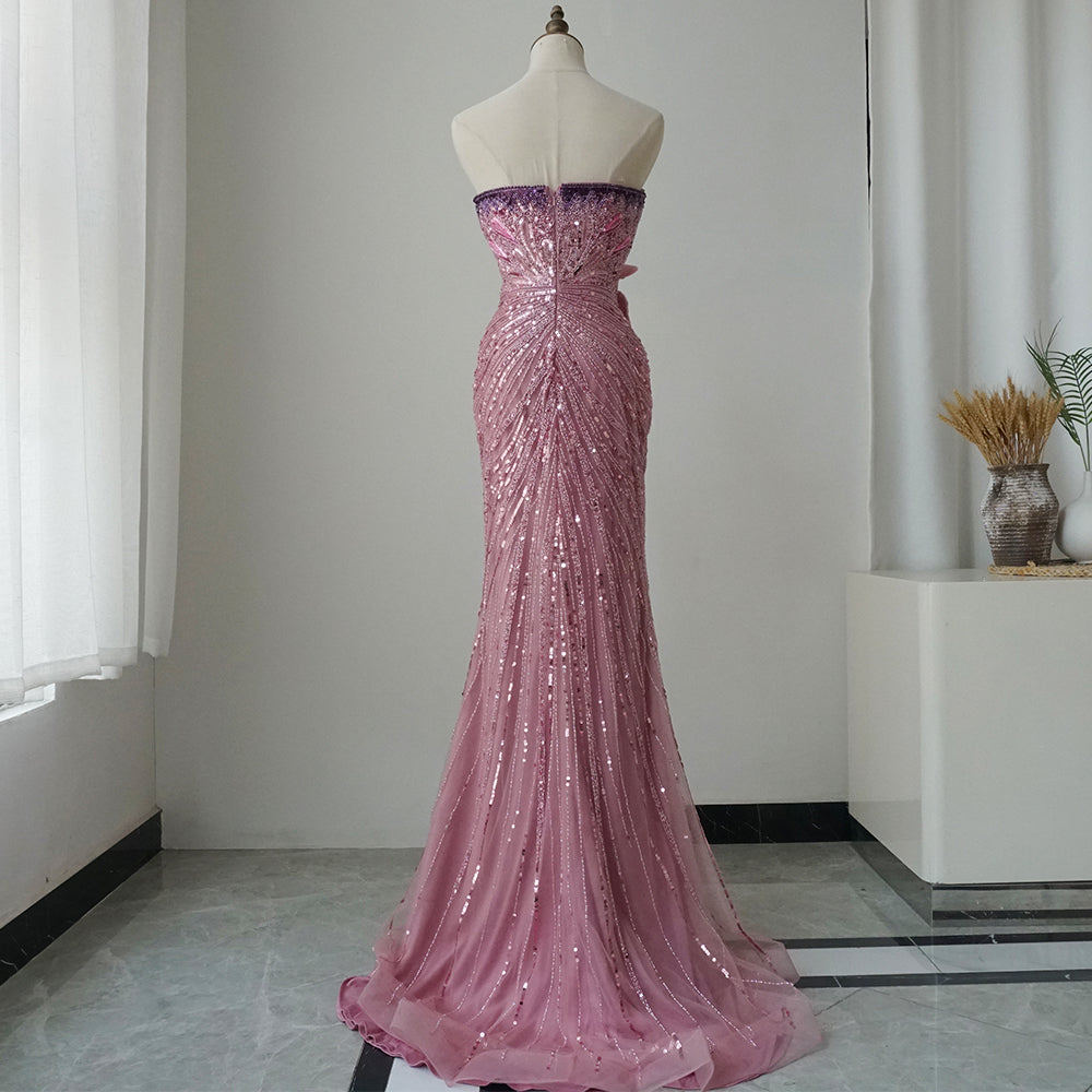 2025 Saudi Arabic Pink Mermaid Evening Dress with High Split for Formal Occasion