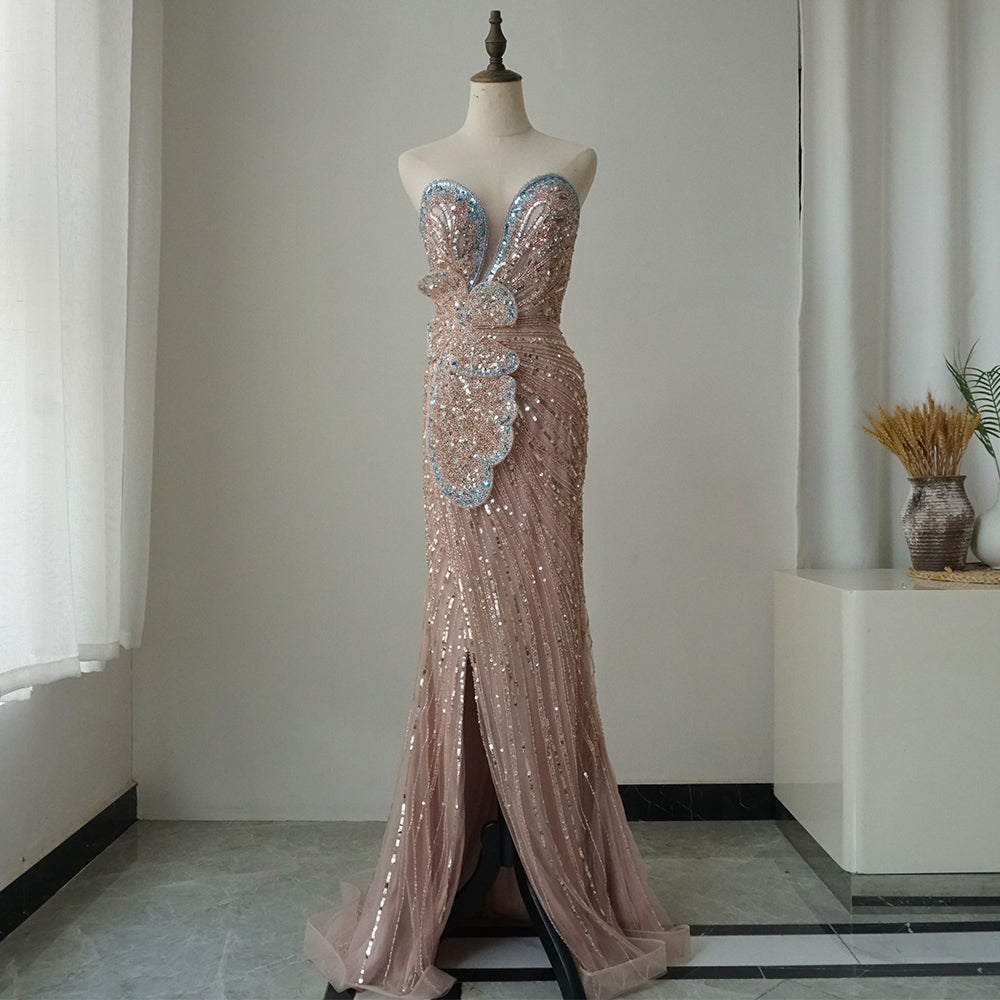 2025 Saudi Arabic Pink Mermaid Evening Dress with High Split for Formal Occasion