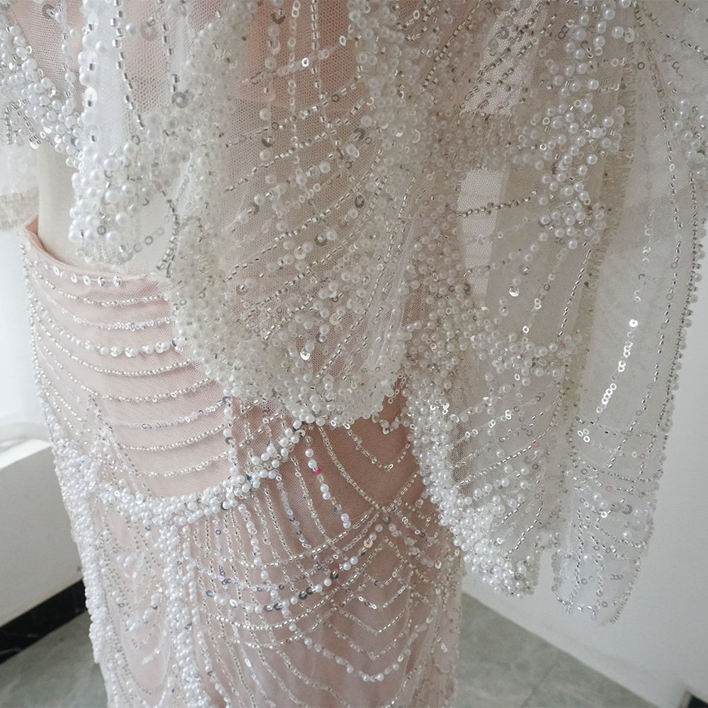 Luxury Beaded Nude Two Pieces Evening Dress