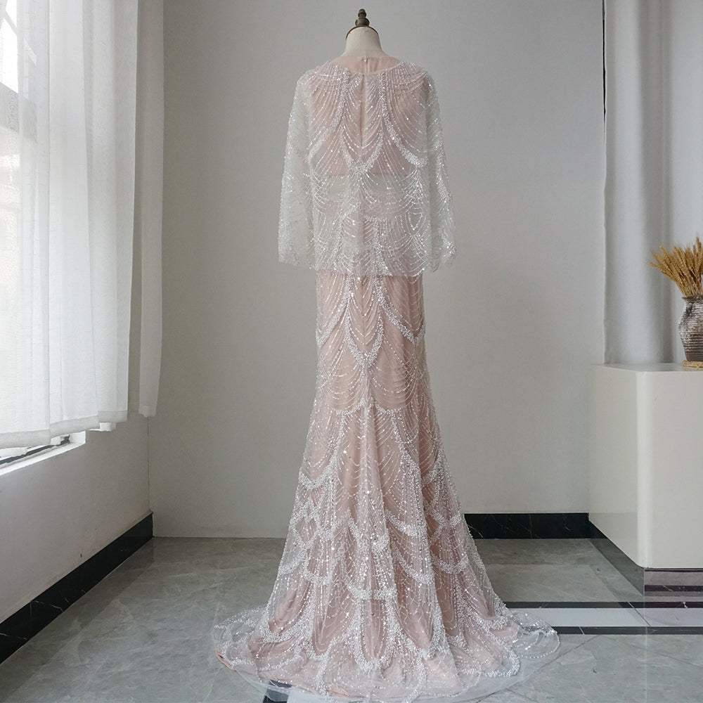 Luxury Beaded Nude Two Pieces Evening Dress