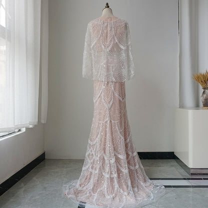 Luxury Beaded Nude Two Pieces Evening Dress