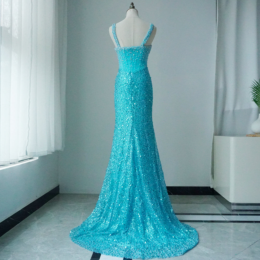 Luxury Dubai Beige Mermaid Floor Length Evening Gowns Luxury Beaded Crystal Spaghetti ED500630 Strap Party Drsses For Women