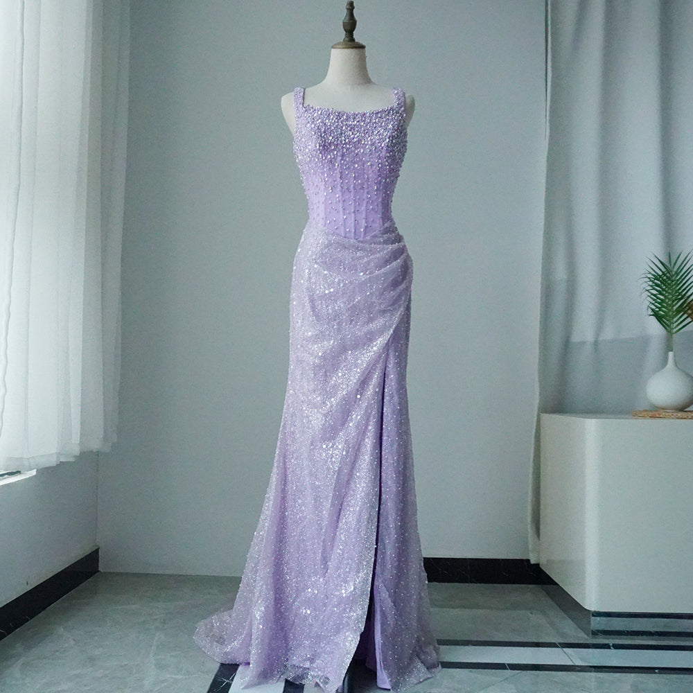 Luxury Dubai Beige Mermaid Floor Length Evening Gowns Luxury Beaded Crystal Spaghetti ED500630 Strap Party Drsses For Women