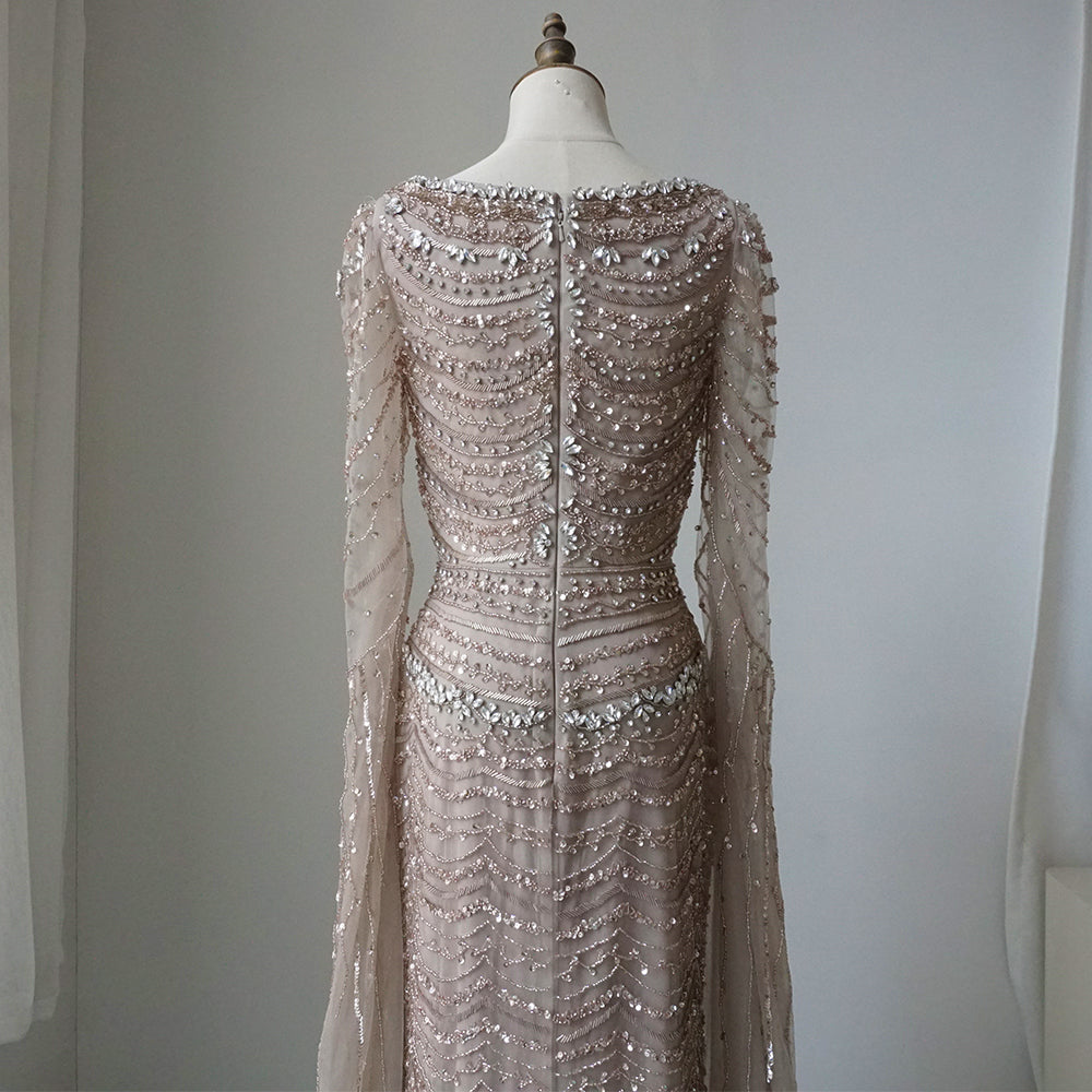 Luxury Beaded Caramel Evening Dress with Cape Sleeve ED500663