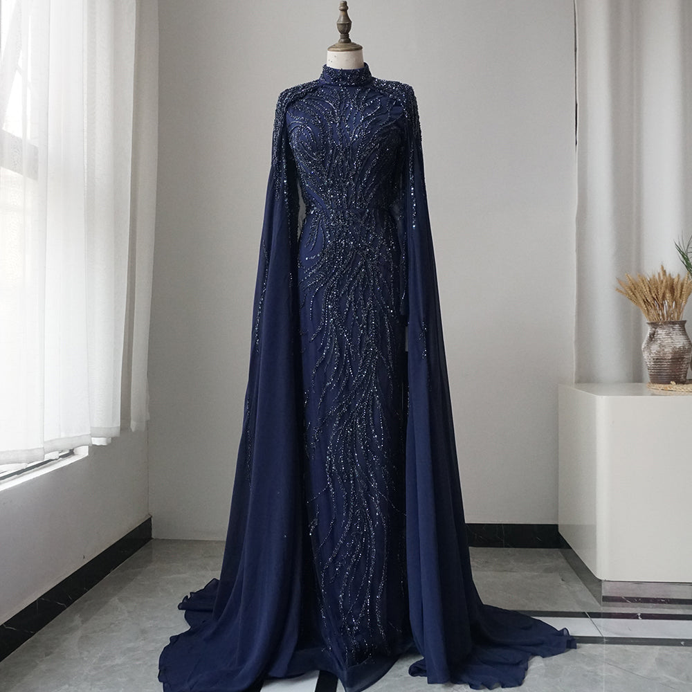 Luxury muslim Sage Green Evening Dresses Gowns with Cape Long Sleeves ED500681